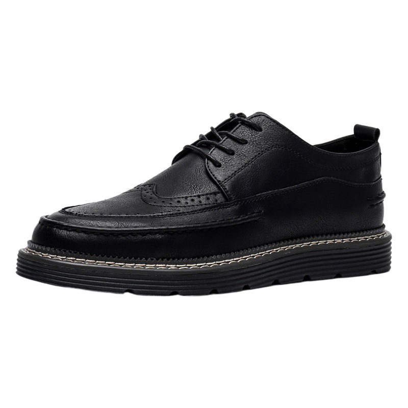 Spring Black Brock Men's Small Leather Shoes Men's Korean Fashionable Casual Leather Shoes British Retro Men's Shoes Breathable