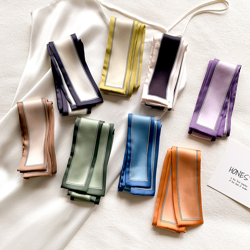 2021 Spring and Autumn Summer New Candy Color Thin Narrow Long Small Silk Scarf Women's Hair Belt Long Ribbon Tie Scarf Belt
