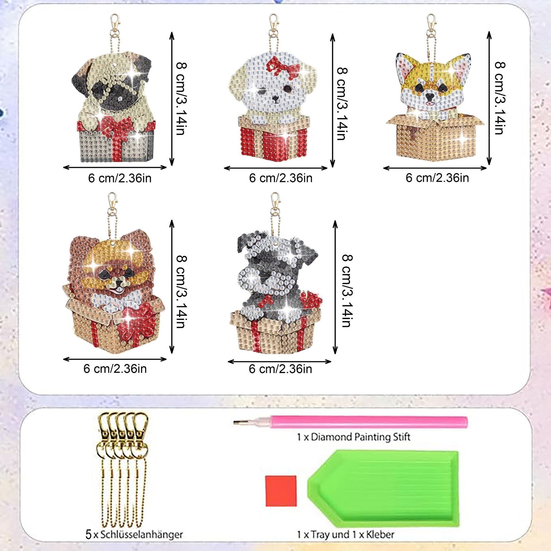Picture of Cross mirror new 5 Diamond painting diamond art acrylic material keychain double-sided DIY full Diamond Puppy pattern