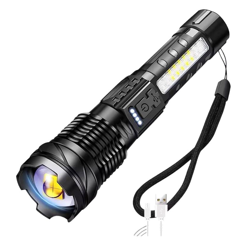 A76 white laser telescopic zoom flashlight home outdoor long shot red blue warning side light LED flashlight