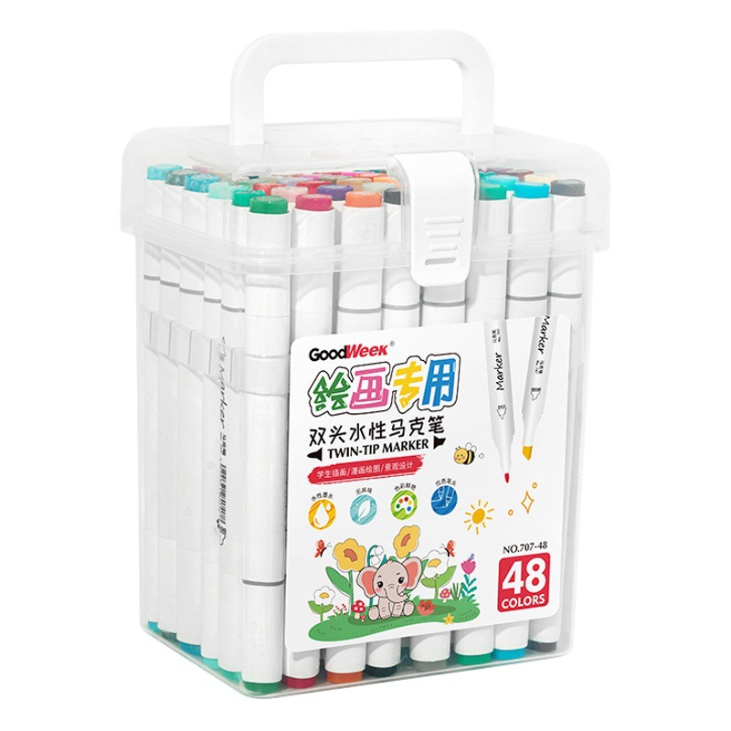 Good Wenke Double Head Marker suit 48 Color Watercolor Pen Children Color Pen Student Stationery Color Pen Marker