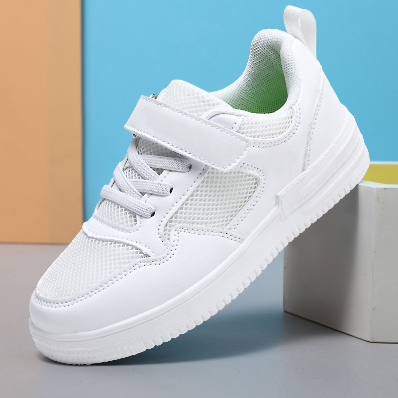Children's Small White Shoes Middle and Large Children's Autumn and Winter Breathable Mesh Leather White Shoes for School Students White sneaker for Boys and Girls