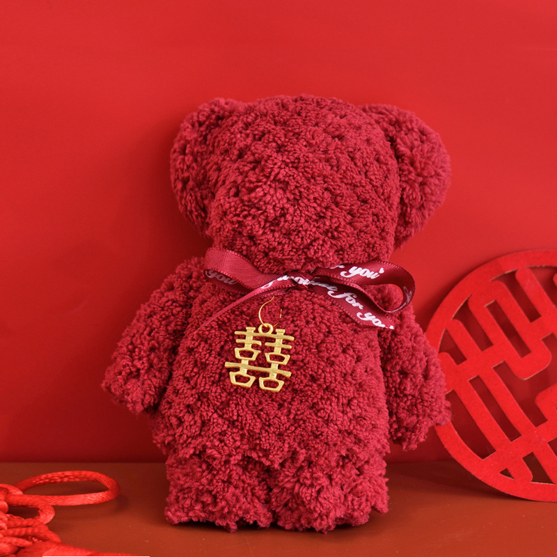 Picture of Bear towel wholesale wedding hand gift wine red wedding gift wedding gift hand gift towel