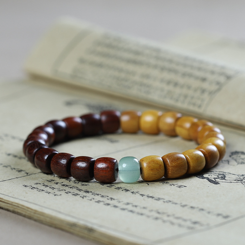 Picture of Sandalwood Straight Cut Barrel Beads Bracelet Sandalwood Rosewood Stitching Two-color Bracelet Ethnic Style Personalized Buddha Beads Literary Play Jewelry