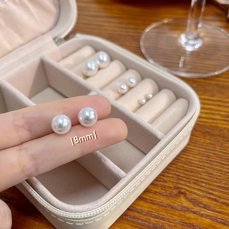 Picture of 925 silver needle Korean temperament simple pearl earrings Joker commuter exquisite round pearl earrings wholesale