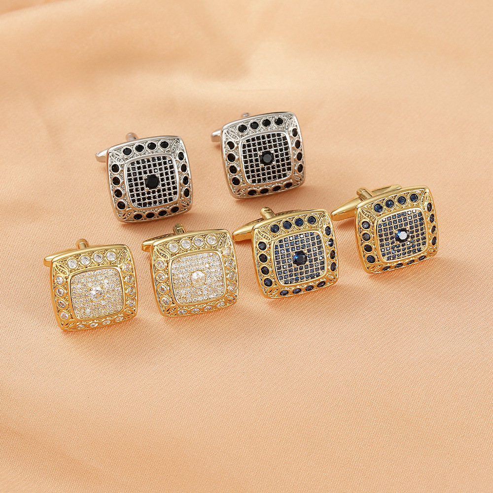 European and American Men's Light Luxury Women's Suit Cufflinks Square Zircon French Shirt Gemstone Full Diamond Cuff Studs Cuff Accessories