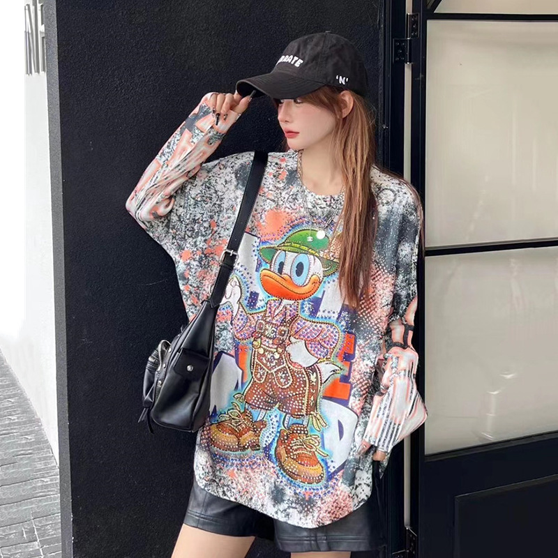 Original Design Fashion Personality Cartoon Printing Autumn and Winter New Loose Crewneck Pullover Age-reducing Western Style Knitted Top