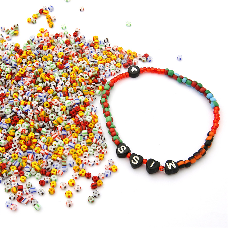 Picture of 3mm glass rice beads necklace bracelet loose beads diy jewelry striped watermelon beads handmade beaded homemade material bag