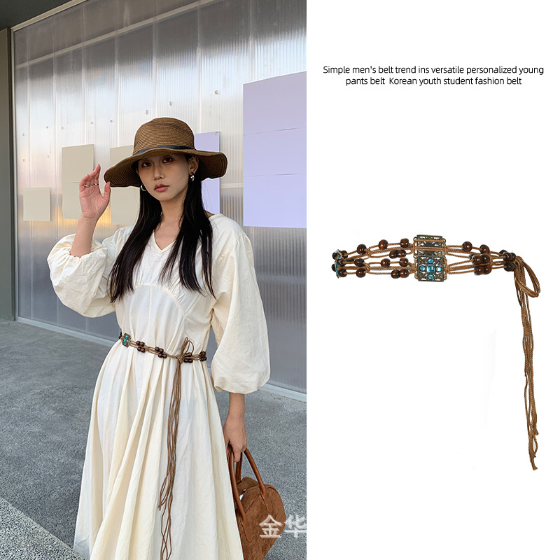 Vintage Ethnic Style Waist Rope Hand-woven Square Belt Waist Rope Dress Accessories Waist Chain Fashion High-end Sense