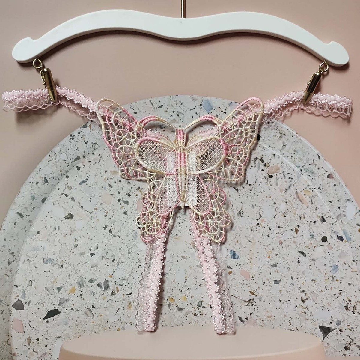 Women's Sexy Crotchless Elastic Lace Rope Bow Design Color Matching Multi-Color Optional Butterfly Embroider Pattern