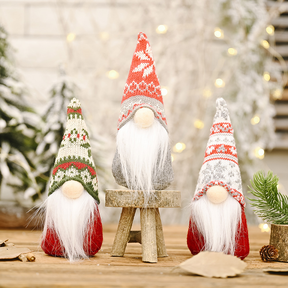 Haobei Christmas Decoration Supplies Snowflake Knitted Hat Forest Old Man Doll Ornaments Creative New Faceless Doll