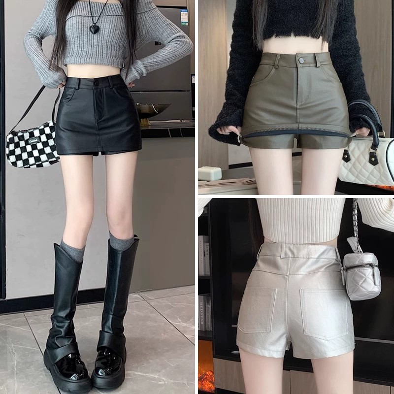 American Style Retro pu Leather Skirt Skirt Women's Autumn High Waist Hot Girl Style Skirt Sexy Tight A- line Hip Skirt