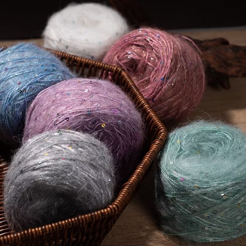 New Small Sequin Mauhair Wool Wool Wool Wool Handmade Knitted DIY Material Bag Crochet Scarf Hat Wool Group