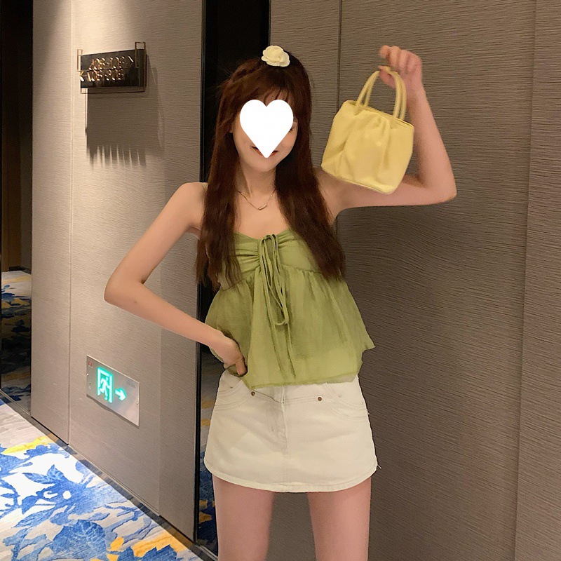 Picture of Korean design of sweet doll top female summer 2022 bow strap strap bottom suspenders chiffon shirt