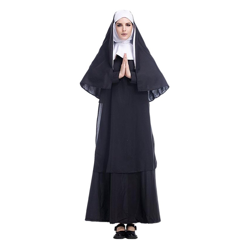 Halloween Costume Amazon Adult Nun Women's Black Robe Costume European and American Foreign Trade Export Cosplay Costume