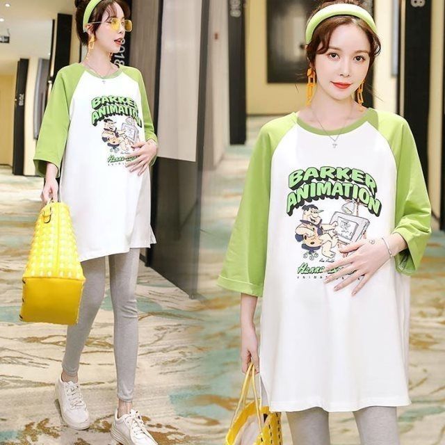Picture of Pregnant Women's Spring T-shirt Autumn New suit Fashion Two-piece Early Spring Top Base Shirt Summer dress