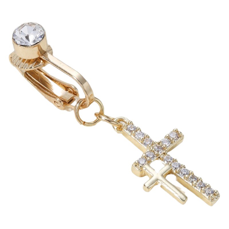 Cross-border Hot Sale European and American Personality Retro Cross Navel Clip Punch-free Inlay Zircon Design Navel Buckle Umbilical Ring