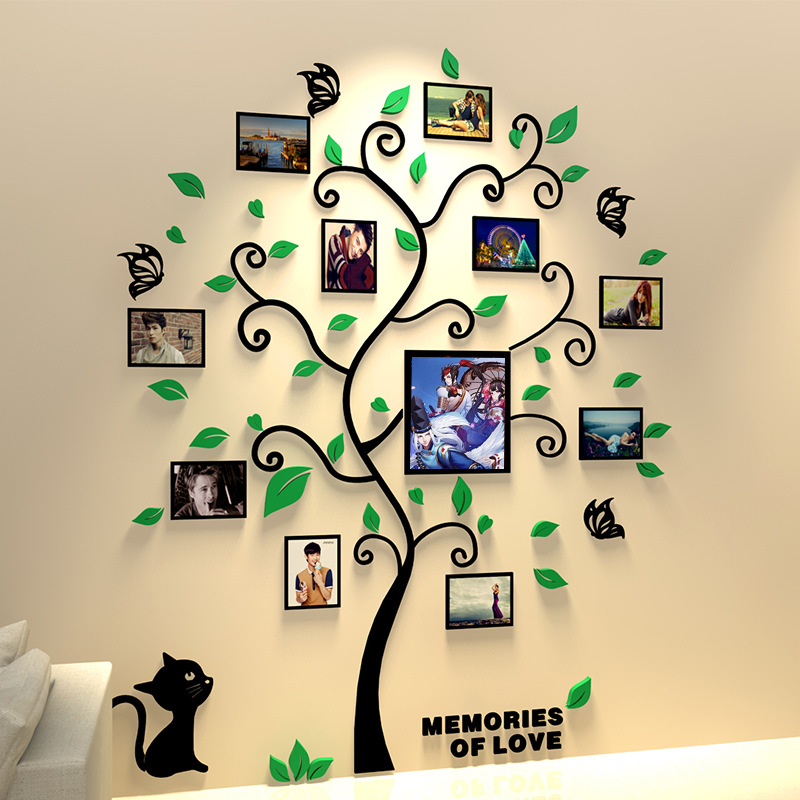 Picture of Cat Photo Frame Tree 3D Acrylic Stereo Wall Stickers Entrance Living Room Dining Room Bedroom Children's Room Wall Decoration