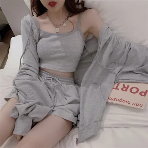 801 # Sports and Leisure Suit New Style Women's Trendy Vest Shorts Fashionable Internet Celebrity Three-Piece Set