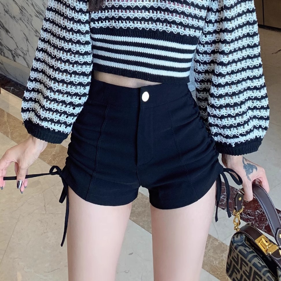 Children's Stretch Summer Drawstring Shorts Tight New Hot Pants Spice Girls 2023 Hip Sexy Black High Waist Slimming