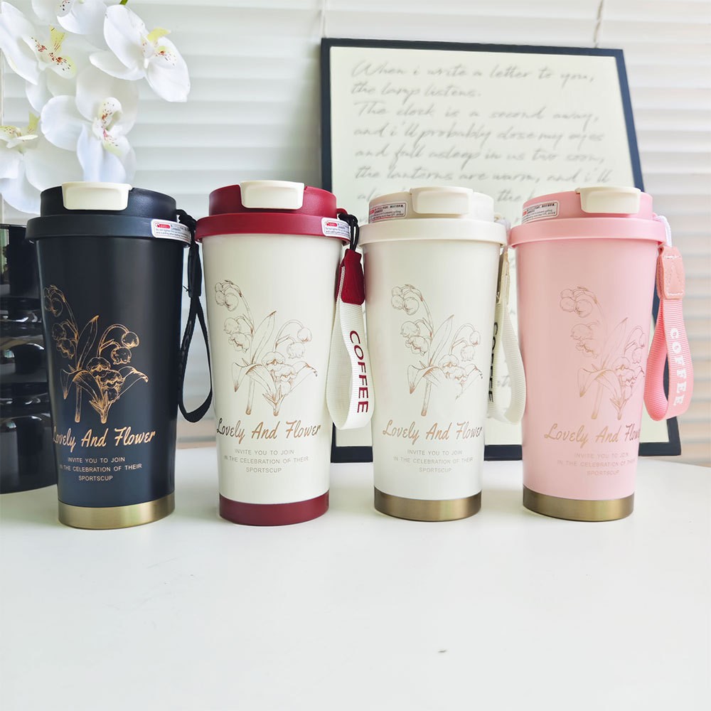 Net red high-value coffee cup large-capacity outdoor portable straw water cup new bell orchid stainless steel thermos cup