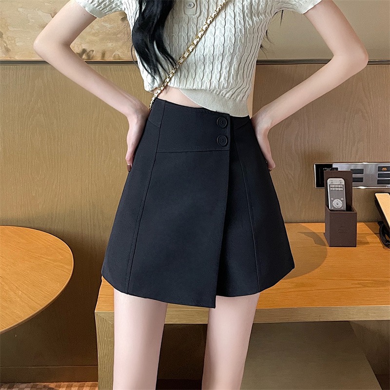 Black Skirt Women's Summer Korean-style High Waist Slimming Hip A- line Skirt Irregular Wide Leg Safety Shorts