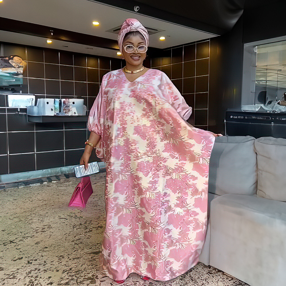 Picture of Cross-border African ethnic style loose dress African mother BUBU batwing sleeve dress with headscarf