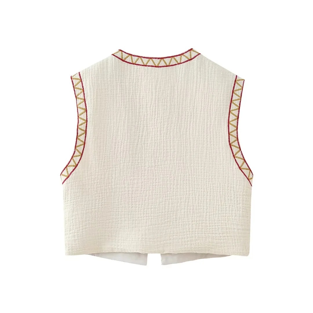 Picture of European and American style cross-border independent station supply 2024 spring new casual embroidery vest cardigan