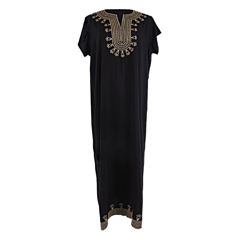 New black cotton gold embroidered long beach coat holiday dress bikini swimsuit blouse dress