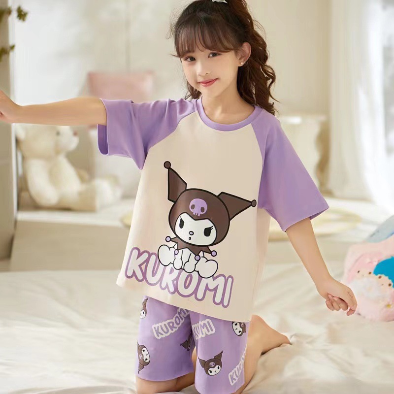 Picture of New Style Pajamas for Girls Summer Thin Air Conditioning Home Clothes for Girls 2024 New Style Short Sleeve Suit for Summer Outer Wear