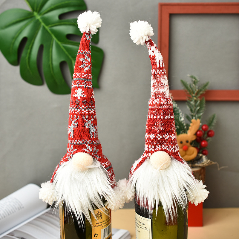 Cross-border new Faceless Old wine bottle cover doll wine cover knitted gift bag Christmas table decoration supplies