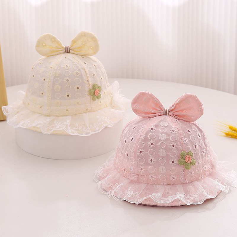 Little Flower Bow Spring and Summer Thin Baby Sun Hat Lace Princess Hat Breathable Infant Sun Protection Hat