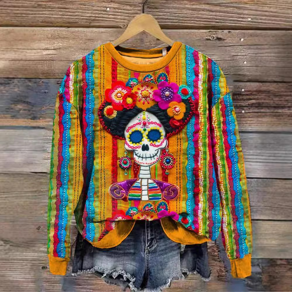 2025 Horror Skull Digital Printing Women's Crewneck Sweat Holiday Casual Sweat Hot Selling in Europe and America