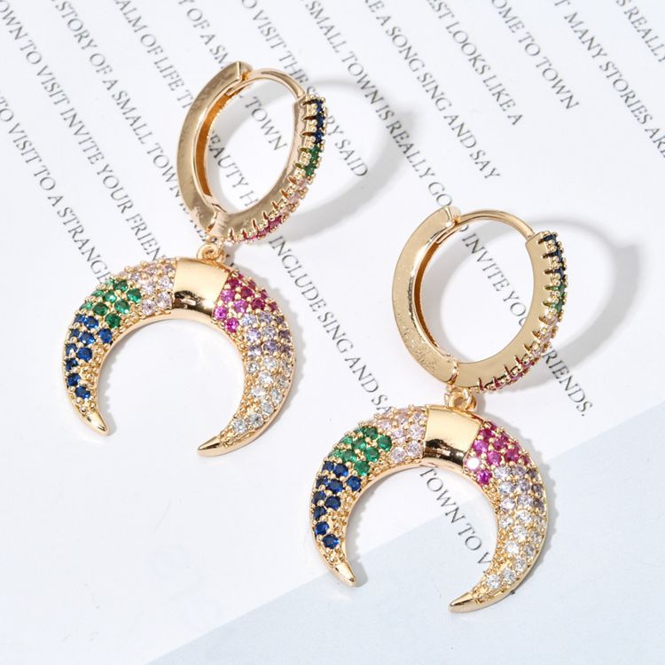 Picture of 2020 New Fashion Elegant Simple Colorful Horn Zircon Earrings Women/Girls Sweet Romantic Earrings