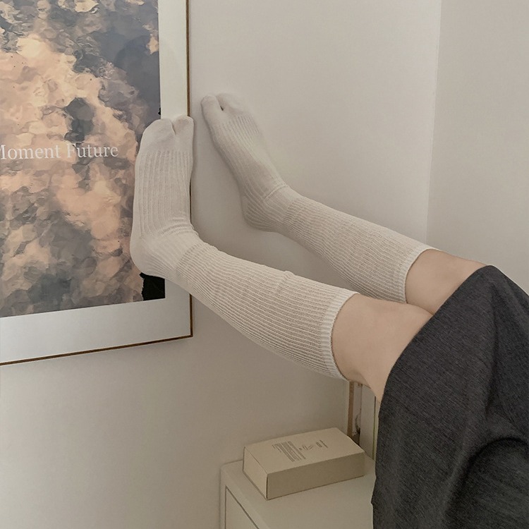 Picture of Korean style ins thick needle calf socks pile socks toe socks basic color two toe socks stockings Zhuji socks
