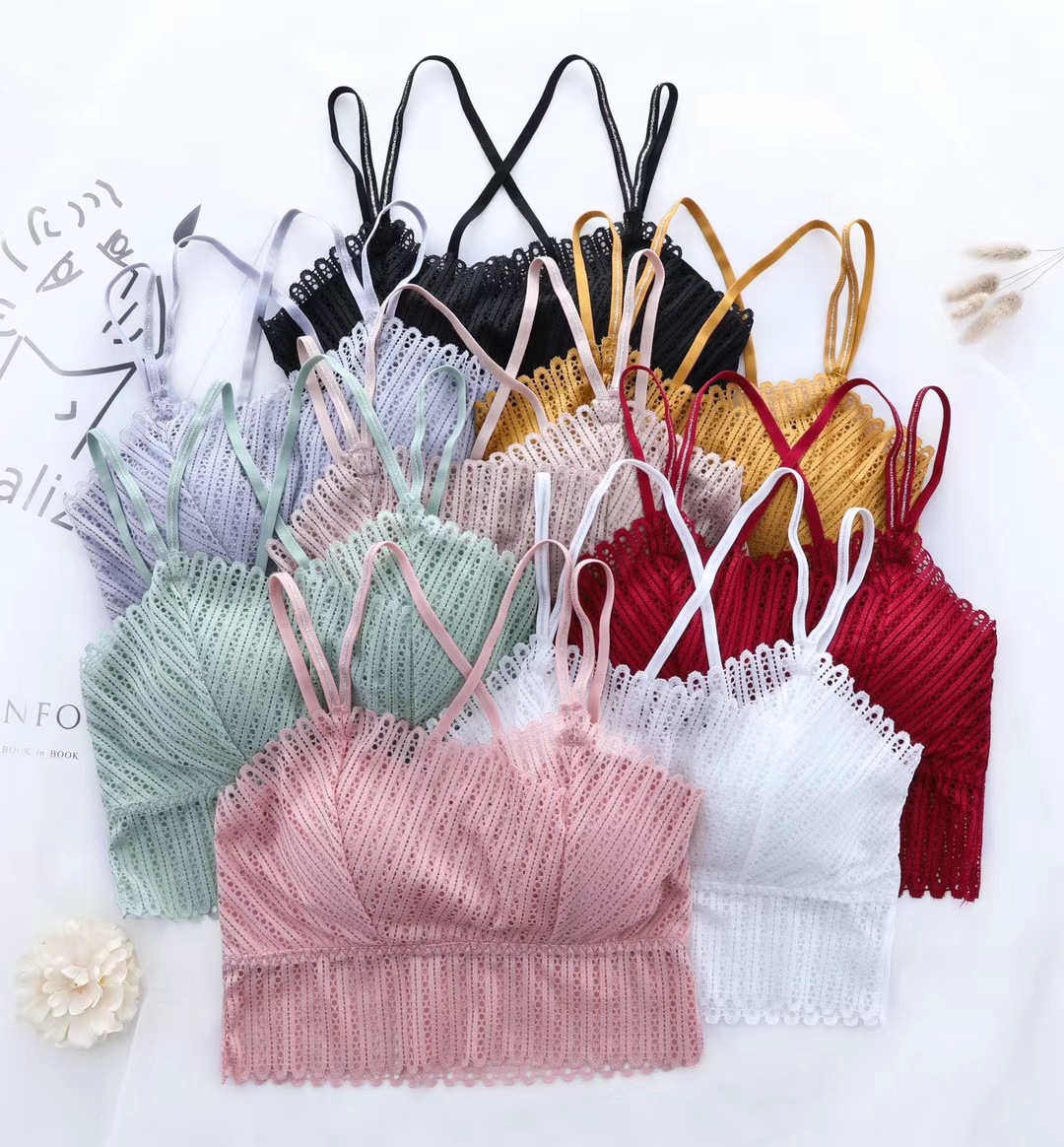Picture of 2021 Lace Hollow-Out Strapless Sexy Camisole with Built-In Bra, Back Cross Anti-Exposure Underwear, Beautiful Back Tube Top for Commuting