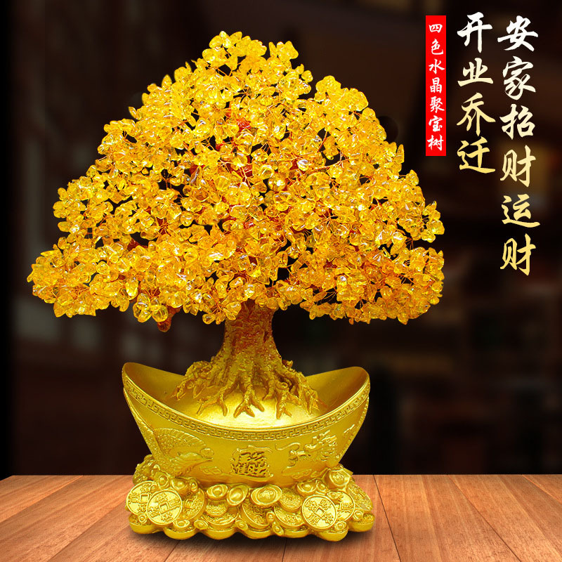 Picture of Crystal fortune tree ornaments home living room wine cabinet ingot fortune tree decorations creative craft gifts cash cow