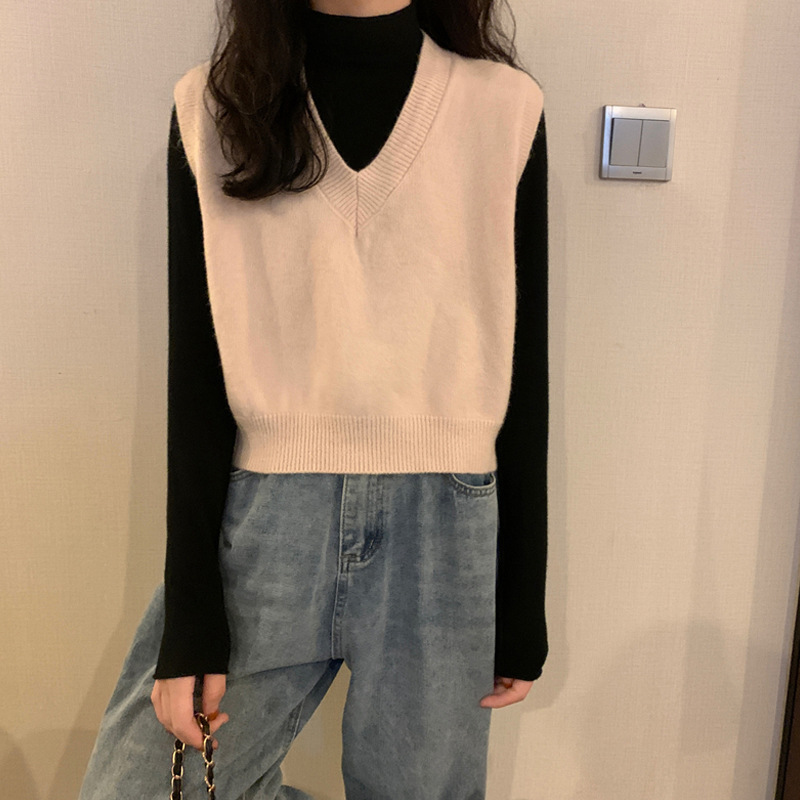 Picture of Loose V-neck short sweater vest vest coat autumn and winter New Internet celebrity Blue temperament knitted vest for women fashion