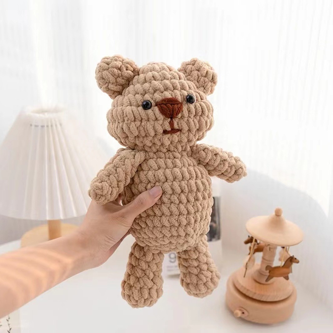 Little Bear Pendant Handmade Crochet DIY Kit Yarn Material Package for Making Ice Strip Yarn Dolls Keychain Fine Knitting