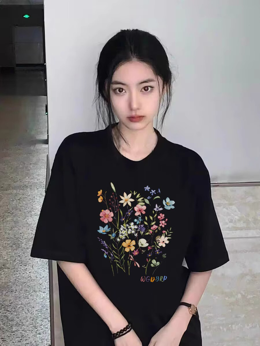 100% Pure Cotton American Retro Trendy Brand Design Regular Shoulder Short Sleeve T-Shirt for Women Summer Loose Niche Half Sleeve Top