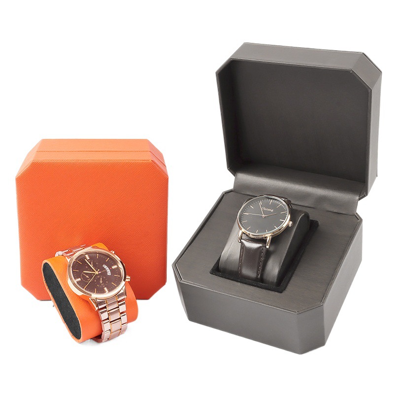 Octagonal leather watch box PU leather watch packaging gift box Green watch box Watch bracelet storage portable watch box