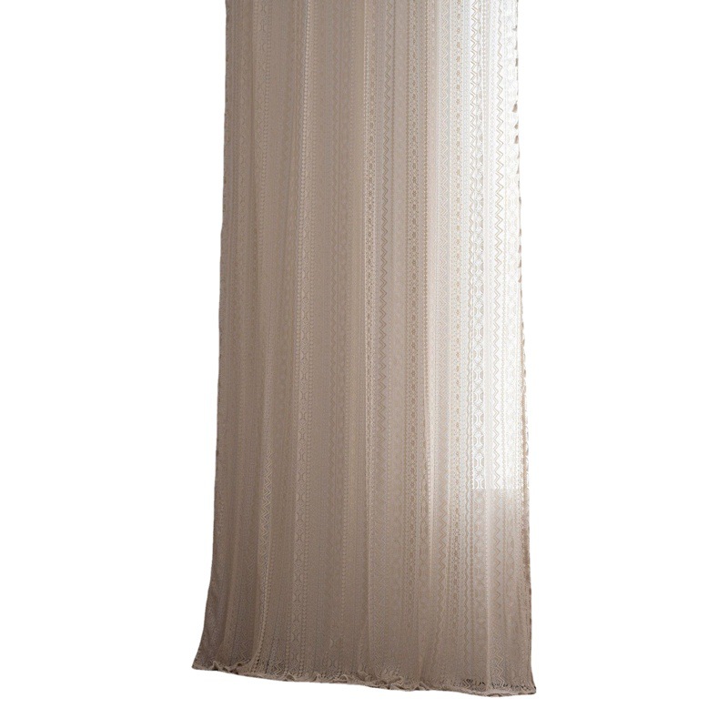 Cloth Dad American Curtain Geometric Hollow Transparent Warp Knitting Velcro Finished Curtain for Kitchen and Living Room Soundproof Bay Window