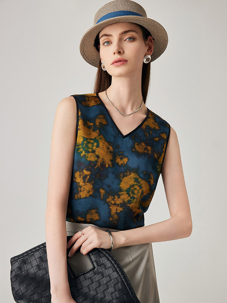 [Four Seasons Green] Silk Jacquard Reversible Vest Women's Mulberry Silk Retro Xiangyunsha Bottoming Top