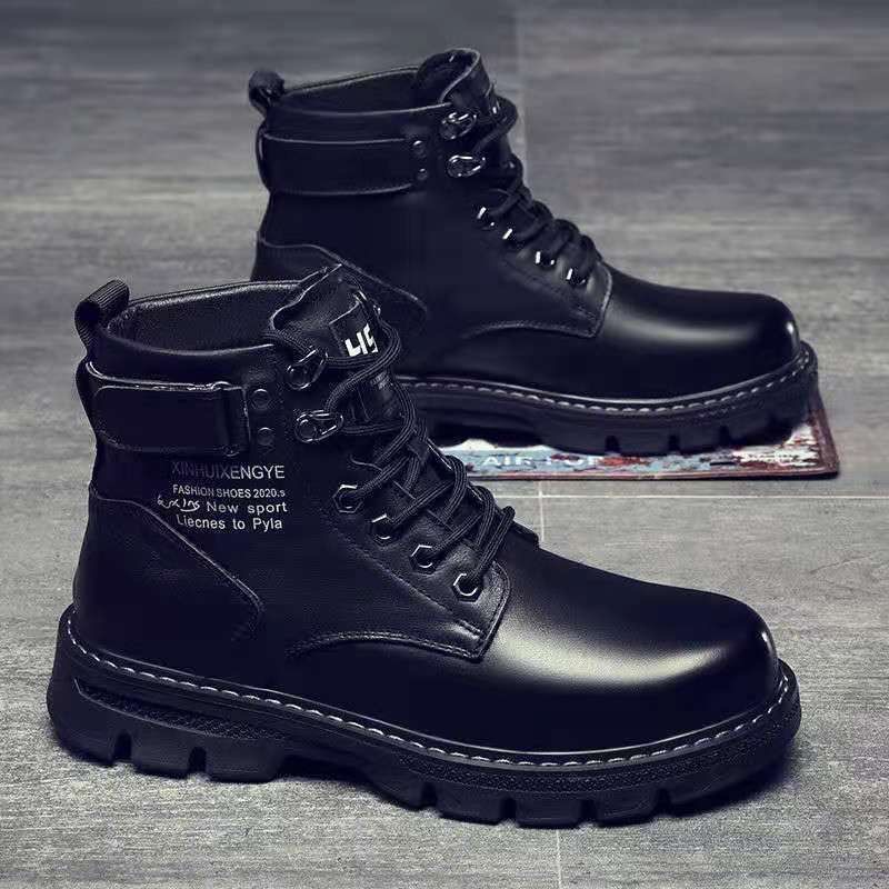 Boots Men's 2025 Autum Men's Shoes New High-Top Work Shoes Men's Korean Style Thick-Soled Men's Casual Short Boots Leather Boots