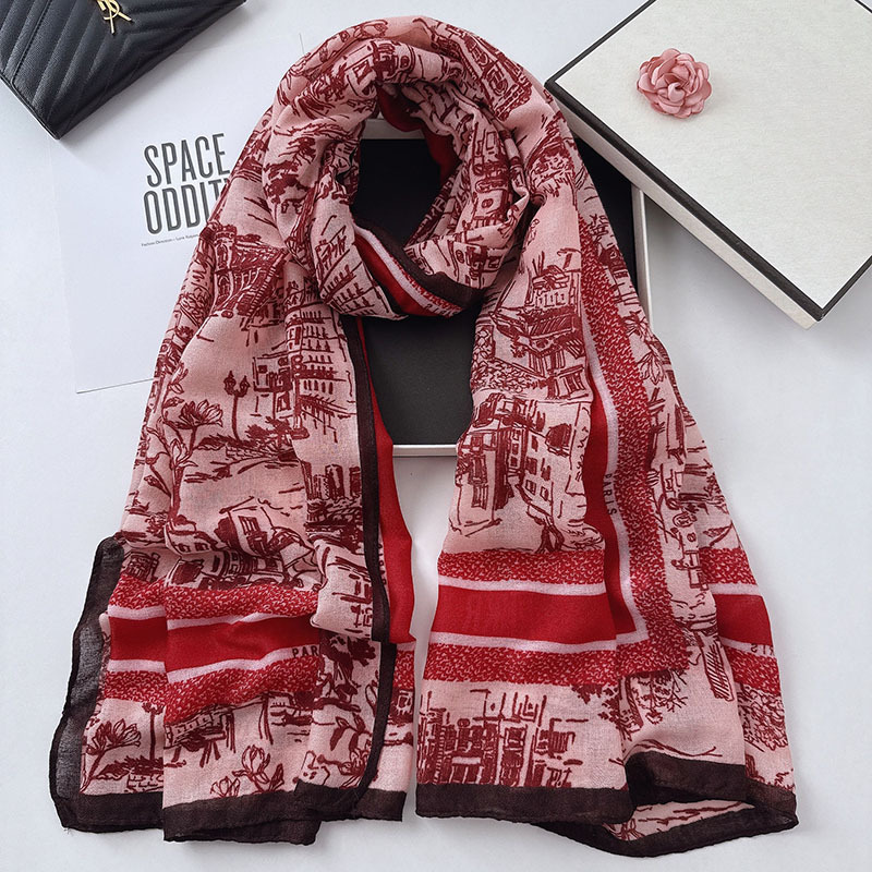 Picture of Line Town Street Gallery Scarf Women's Cotton and Linen Blended European and American Fashion Style Warm Shawl Lightweight Outerwear