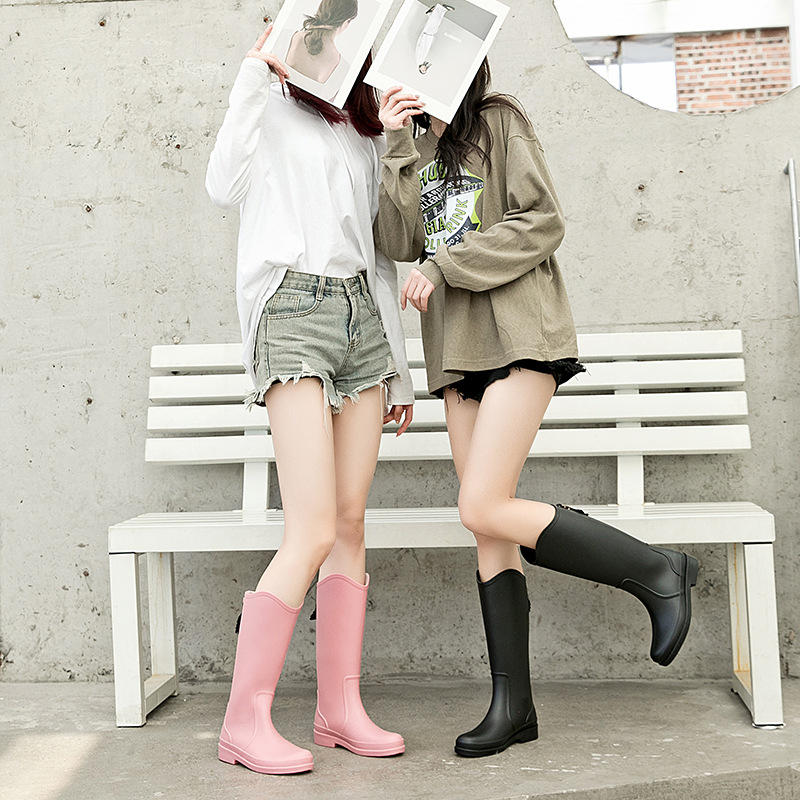 Cross-border High Barrel Rain Boots Women's Fashion Rain Boots Outdoor Waterproof Shoes Rubber Shoes fleece-lined Middle Barrel Kitchen Non-slip Water Boots Women