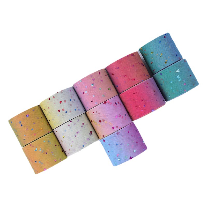 22 m/roll handmade diy hair accessories rainbow mesh star moon sequins bow mesh ribbon headwear accessories