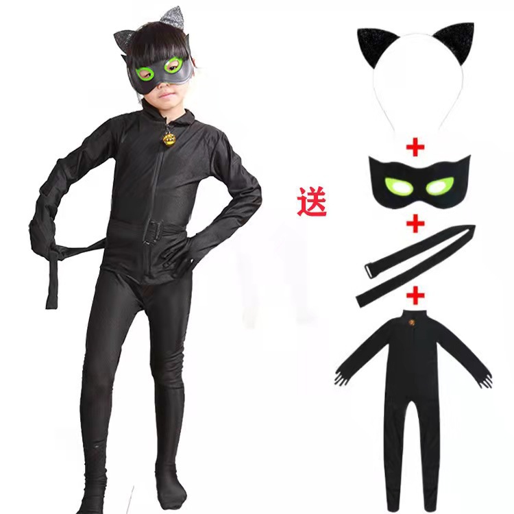 Picture of Anime Costume Floating Bug jumpsuit Children's Stage Performance Costume Black Cat Cosplay Costume Hero jumpsuit