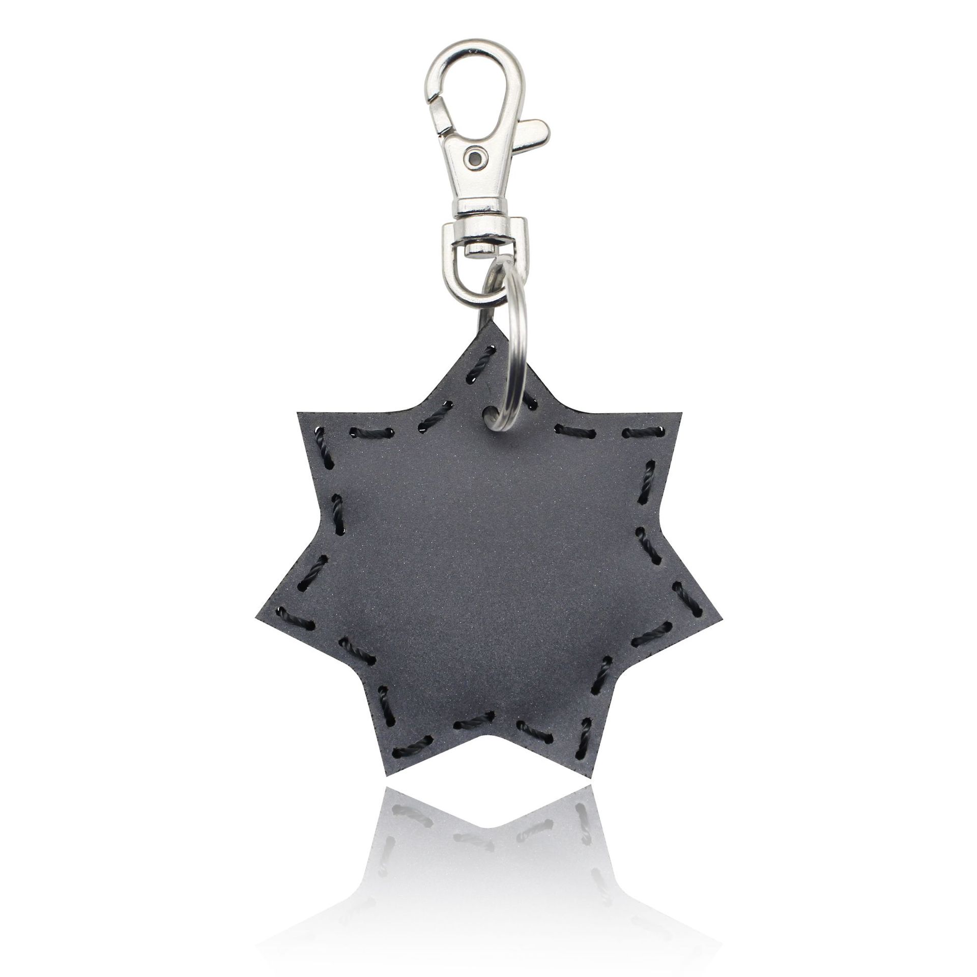 Picture of Night Light Reflective Leather Pendant Geometric Shape Love Circle Rectangular Padded Cotton Pad Stitch Keychain
