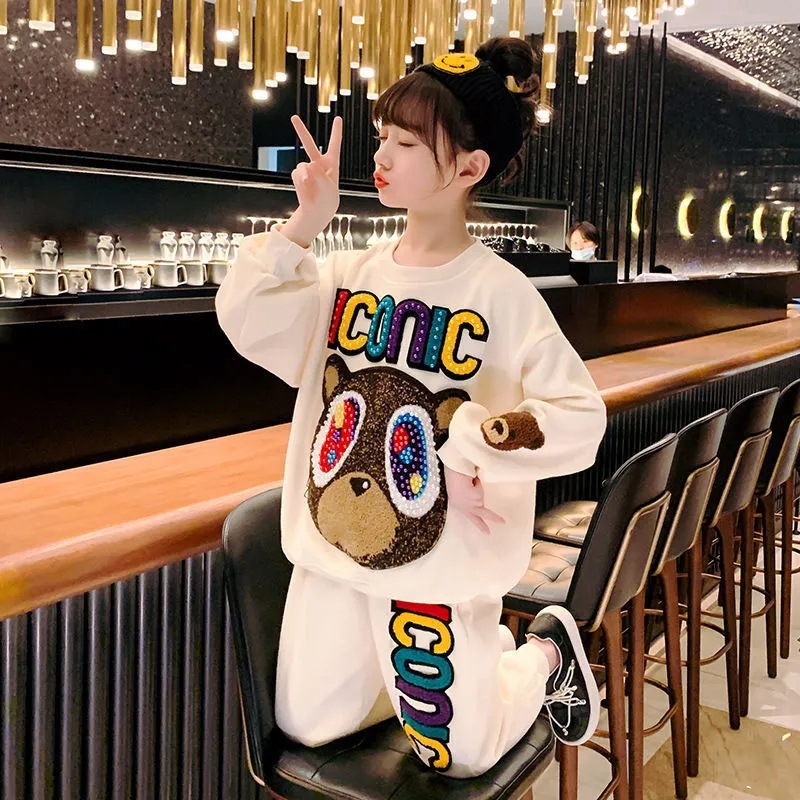 Girls' Spring and Autumn Sports Suit for Primary School Students Fashionable Two-Piece New Arrival Zhongda Children's Street Fried Suit Children's Wear